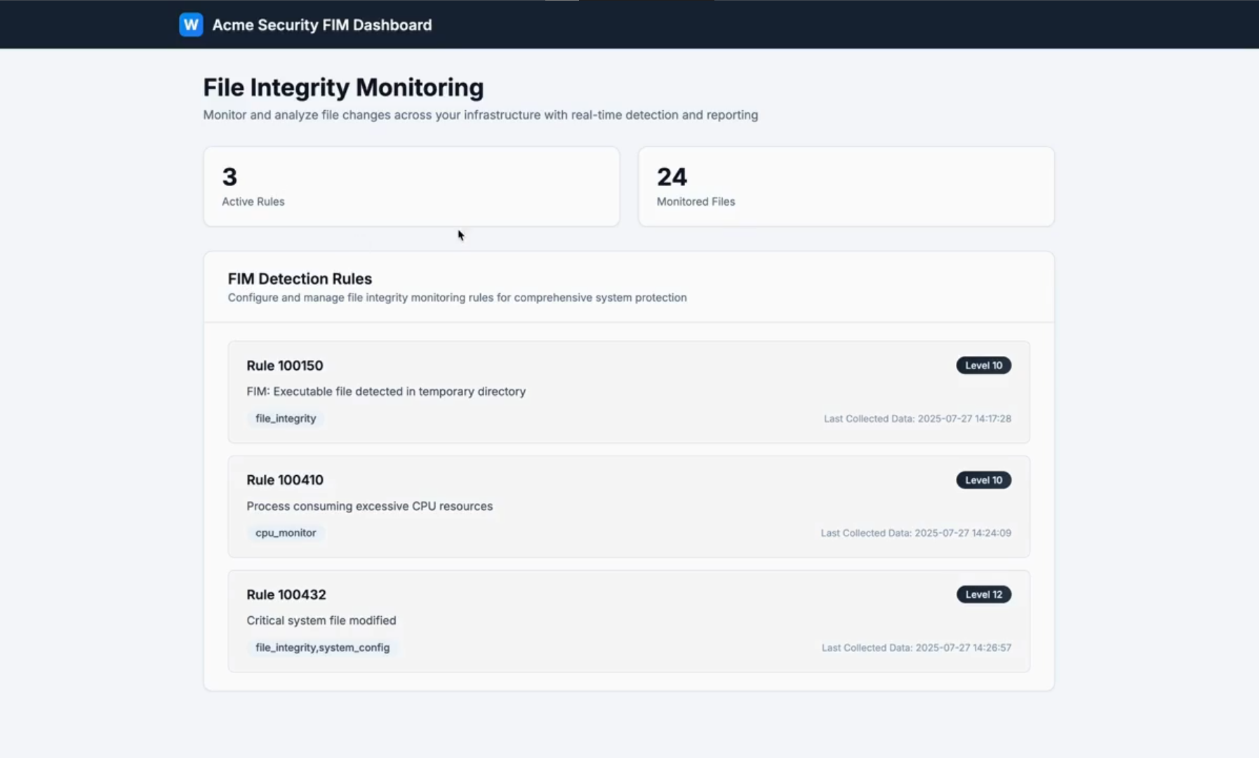 Acme SIEM application interface screenshot