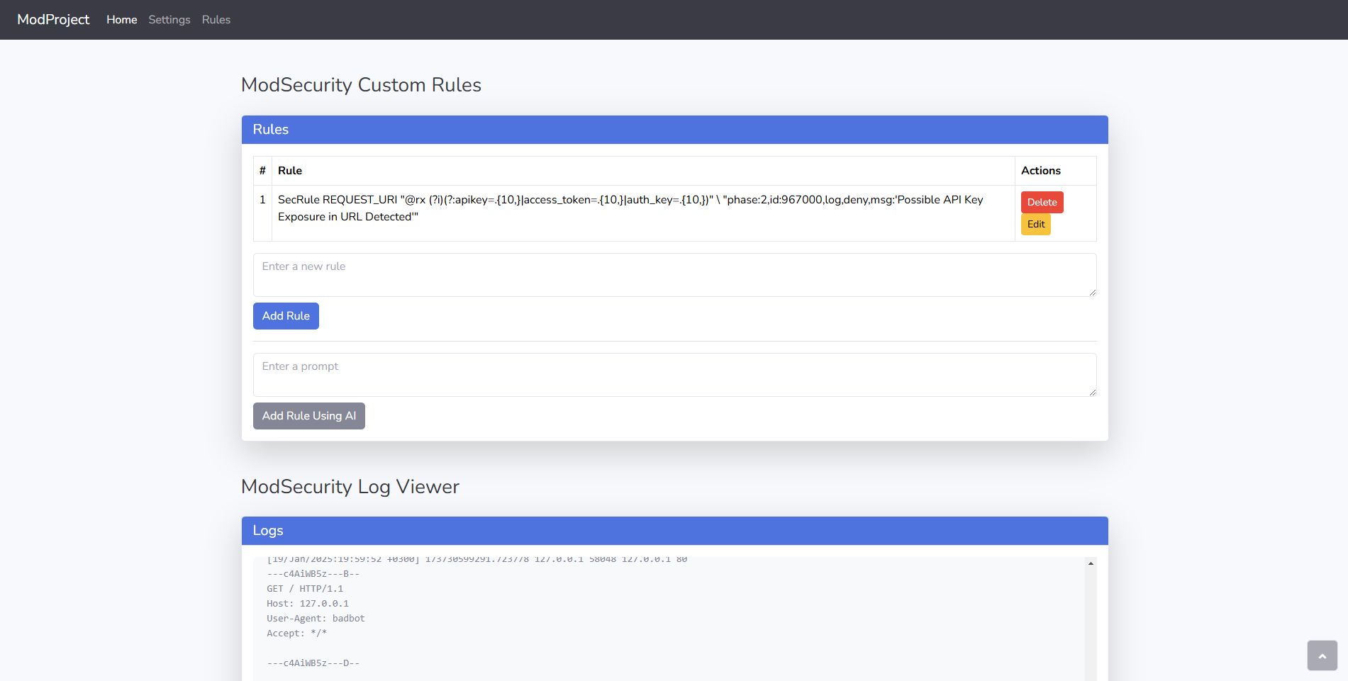 ModProject application interface screenshot