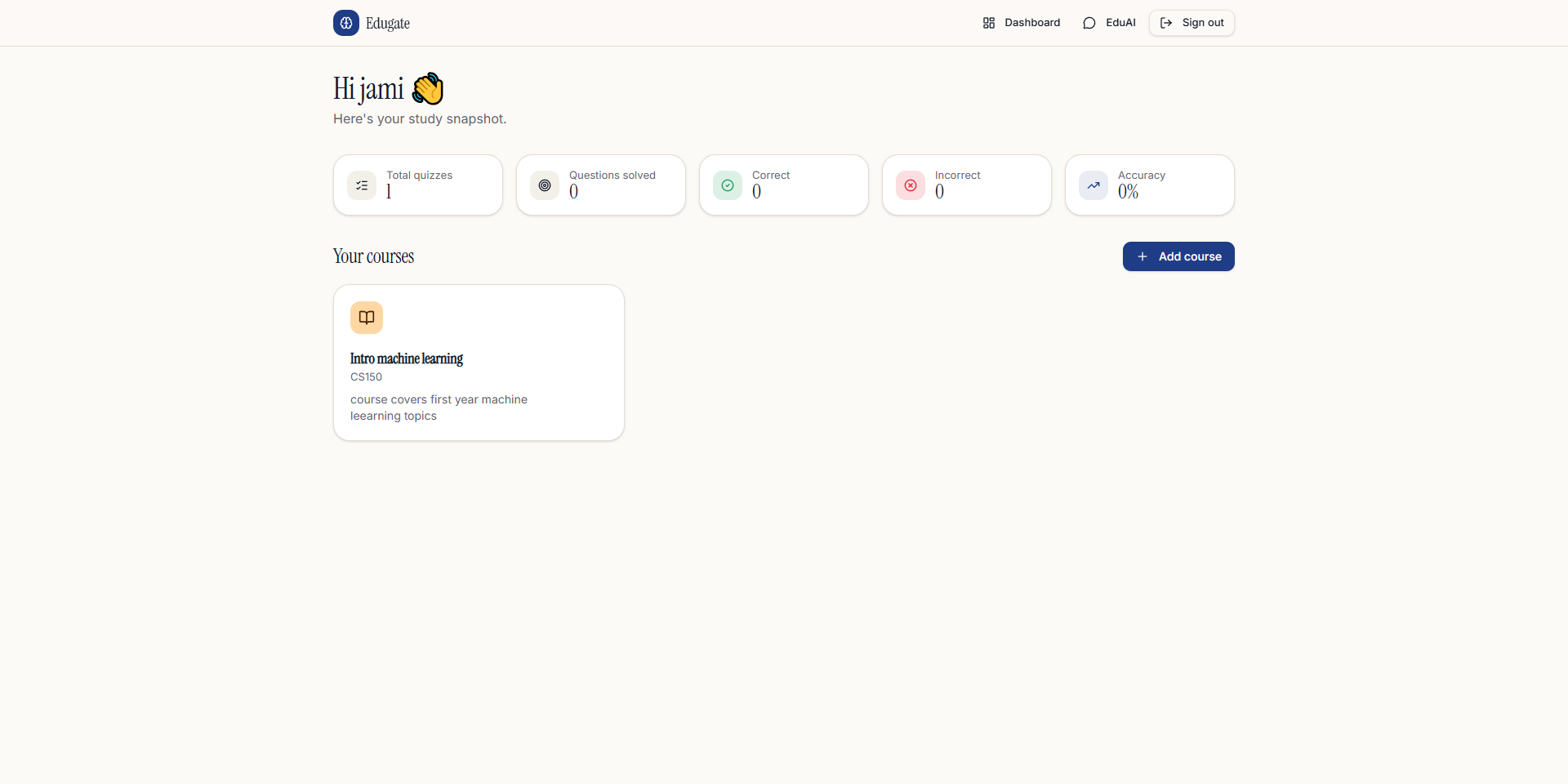 Edugate AI-assisted learning dashboard